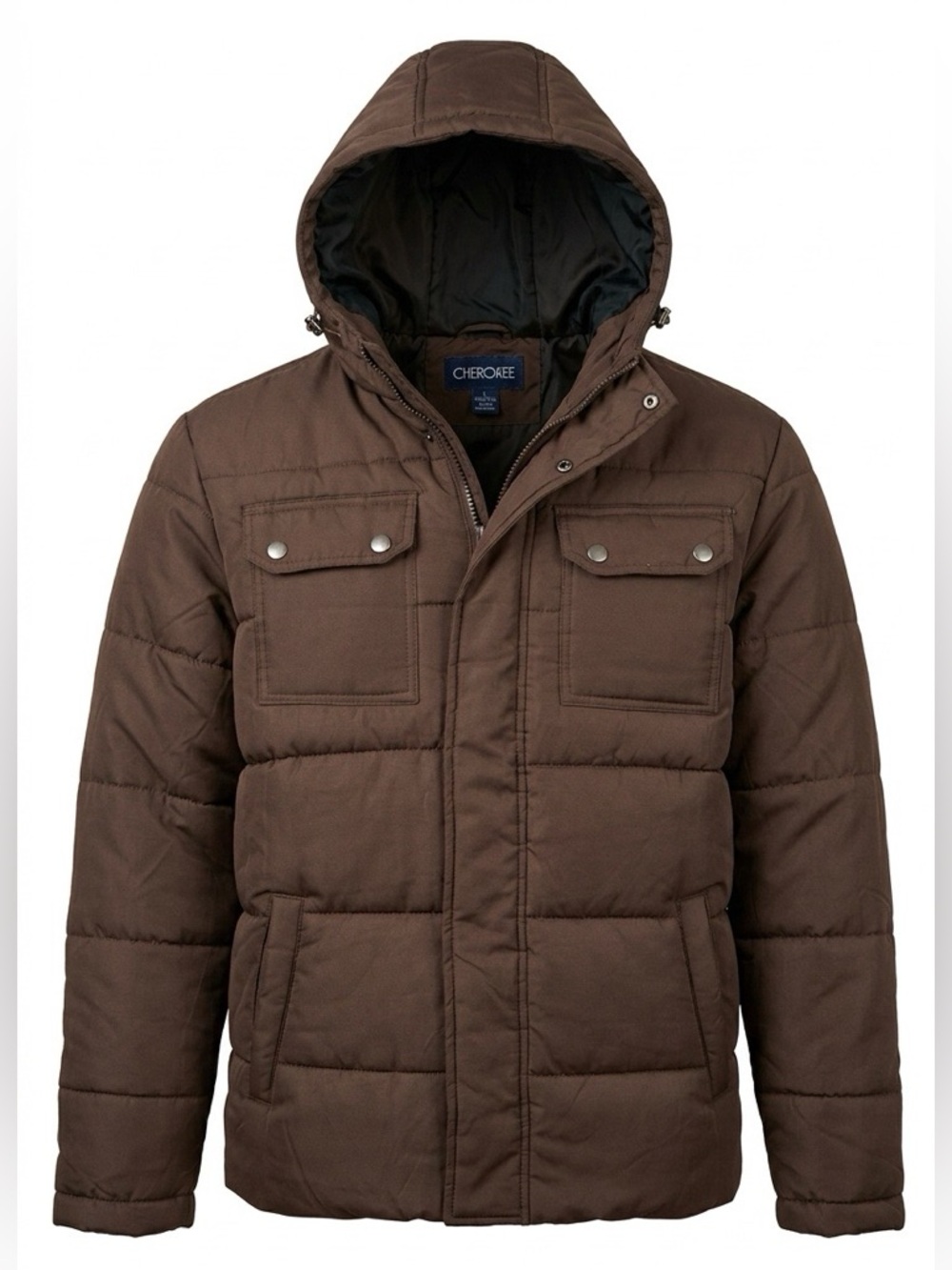 Cherokee Brown Hooded Men's Puffer Coat